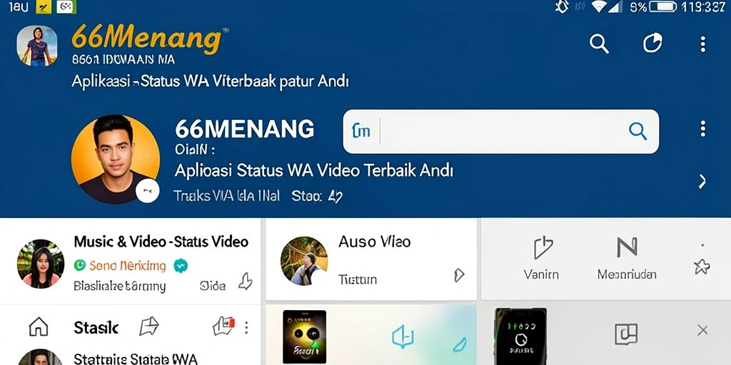Screenshot tampilan antarmuka aplikasi 66MENANG dengan beragam pilihan video.
