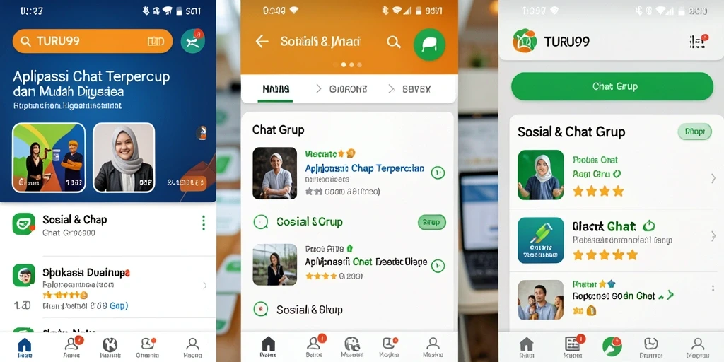 Antarmuka TURU99 menampilkan fungsi Chat Grup yang sederhana dan menarik.