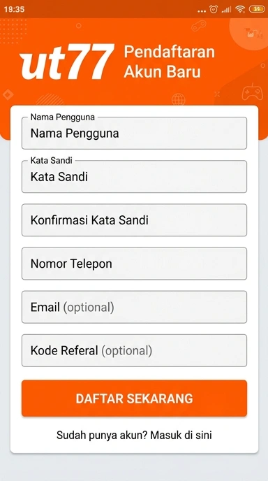 Tampilan halaman daftar ut77