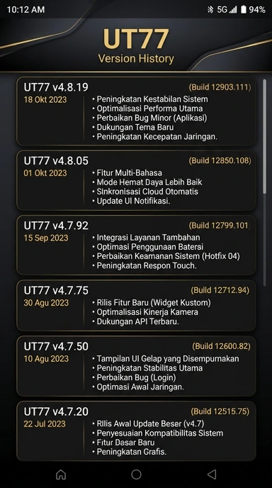 Tampilan riwayat versi ut77